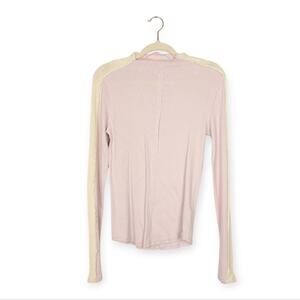 We The Free Light Pink Cream Stripe Long Sleeve Mock Neck Top Size L